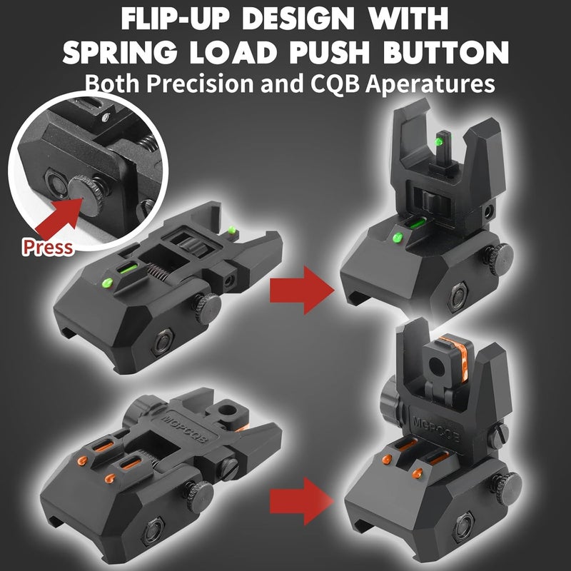 TPRCOL Flip Up Sight Front and Rear Flip Lightweight Sights,with Green Red Fiber Optics Dots, Mounted on Any Picatinny or Weaver Rail - Image 4